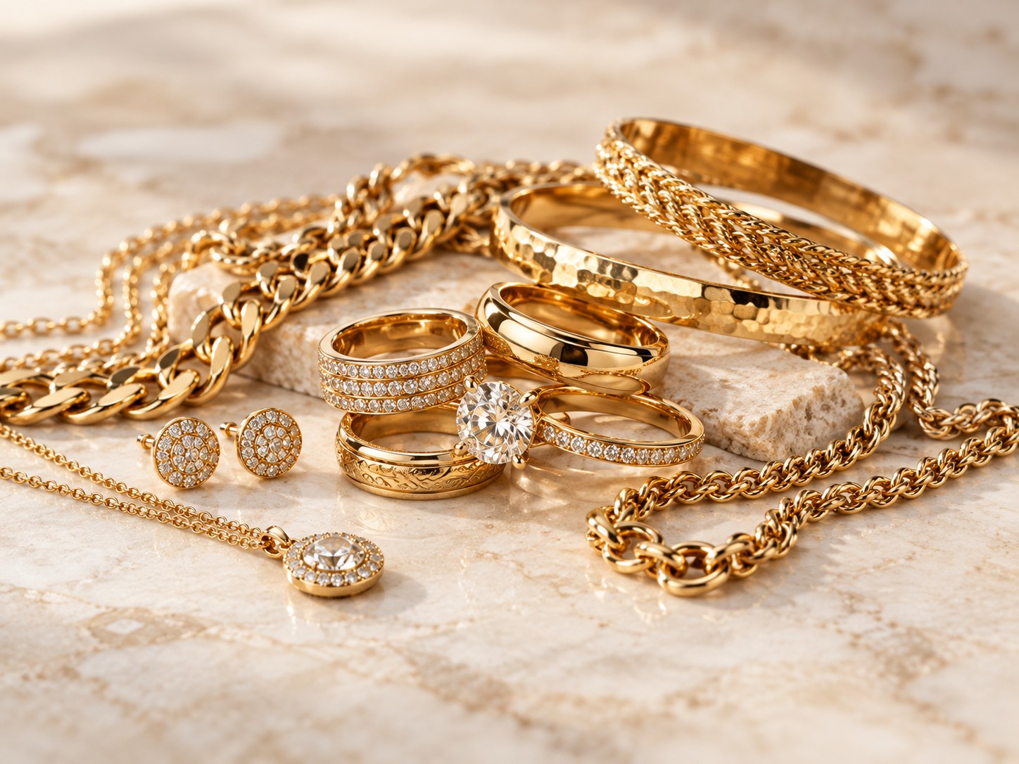 Gold jewelry prepared for a private gold evaluation